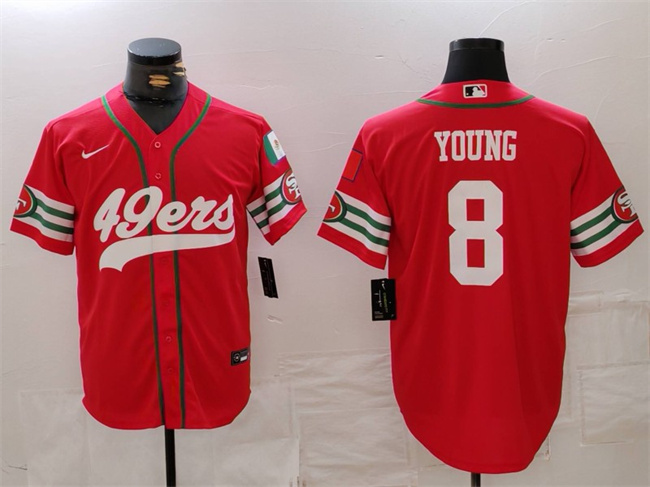 Men's San Francisco 49ers #8 Steve Young Red With Patch Cool Base Stitched Baseball Jersey